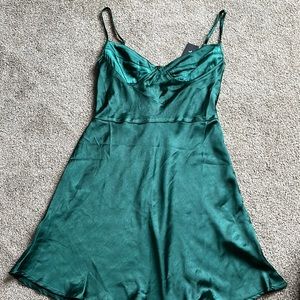 Green satin dress